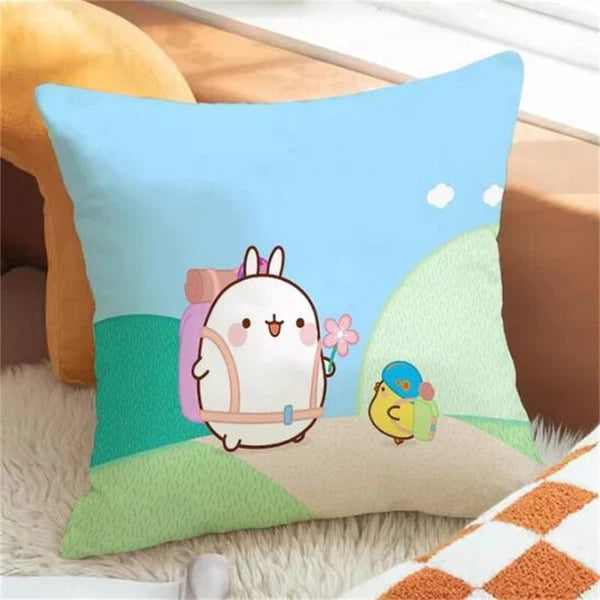 Molang for Short Plush Cushion Cover Sofa Pillowcase Fall Decor Car Anime