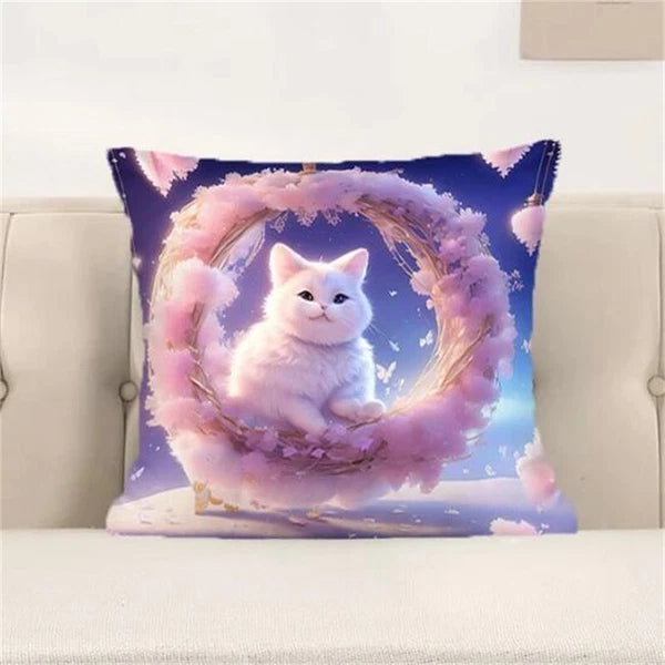 Decorative Sofa Cushions Printing Short Plush Cute Cat Pillowcases Room Decor