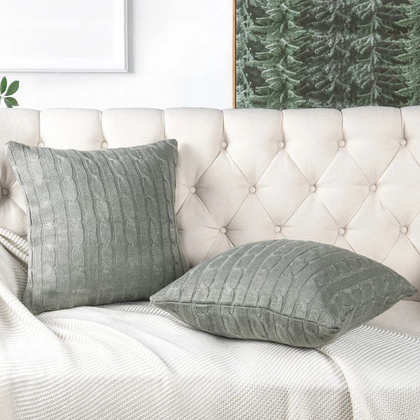 2x Cable Knit Decorative Throw Pillow Cover Square Warm Cushion Cover for Couch