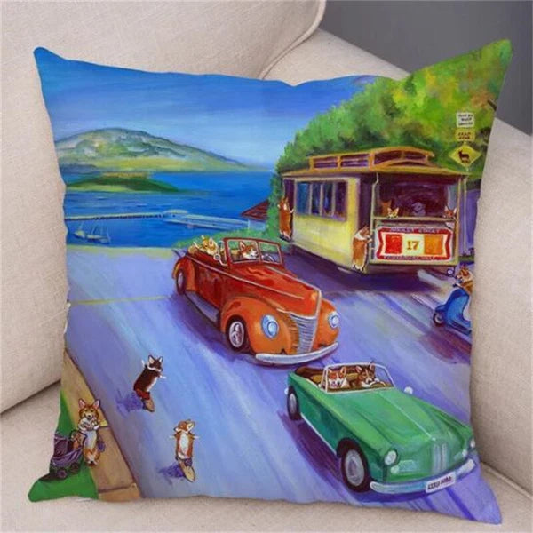 Welsh Corgi Pembroke Cushion Cover for Sofa Decor Cartoon Dog Pillow Case