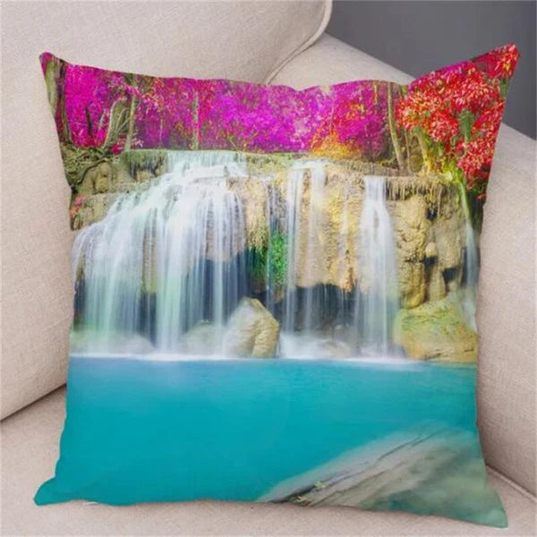Waterfall Scenery Printed for Home Sofa Room Decor Pillowcase Cushion Cover