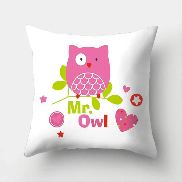 Decorative Sofa Bed Cushion Cover Owl Pattern Polyester Throw Pillow Pillowcase