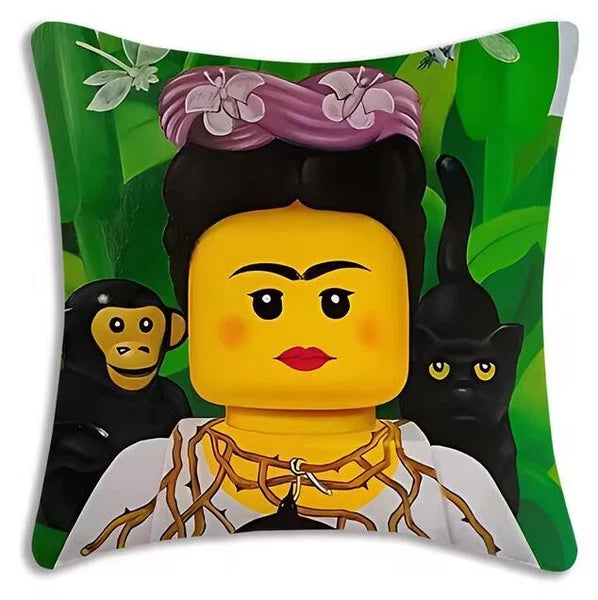 Mona Lisa Legos Pillow Covers Cartoon Sofa Decor Home Print Cute Cushion Cover