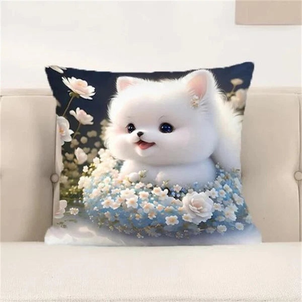 Decorative Sofa Cushions Printing Short Plush Cute Cat Pillowcases Room Decor