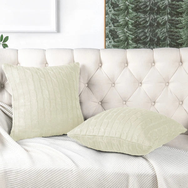 2x Cable Knit Decorative Throw Pillow Cover Square Warm Cushion Cover for Couch