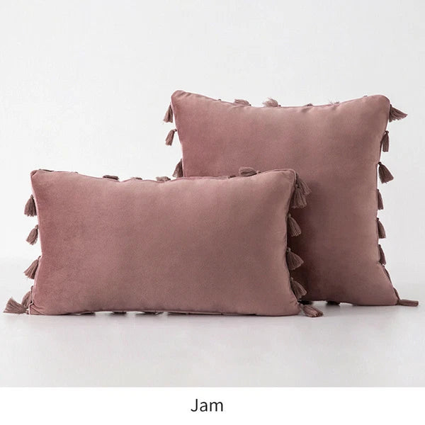 Tassel Velvet Sofa Pillow Cover Solid Plush Sofa Cushion Cover Fringe Pillowcase