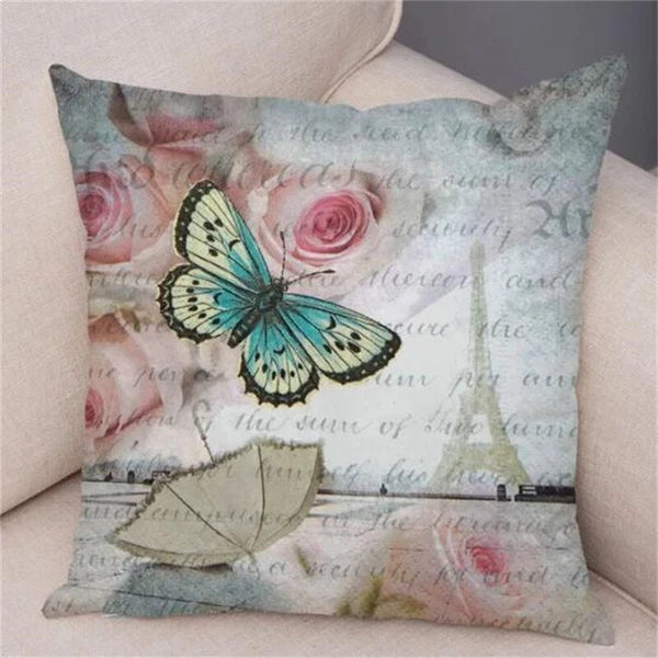 Vintage Butterfly Pillow Case Decor Old Poster Cushion Cover for Sofa Home Car