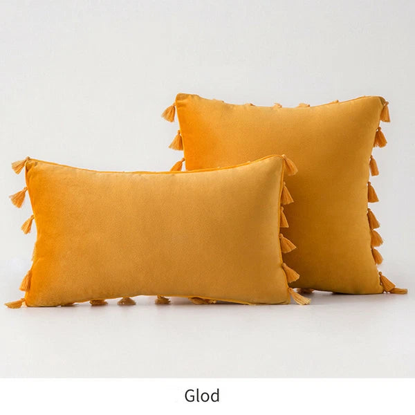 Tassel Velvet Sofa Pillow Cover Solid Plush Sofa Cushion Cover Fringe Pillowcase