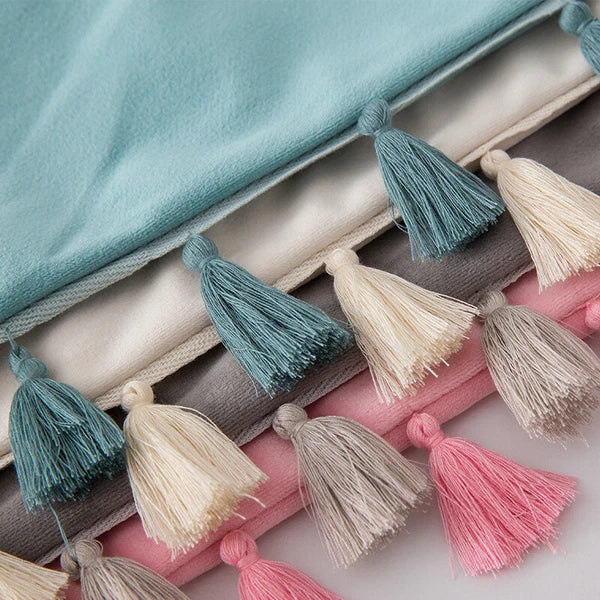 Tassel Velvet Sofa Pillow Cover Solid Plush Sofa Cushion Cover Fringe Pillowcase