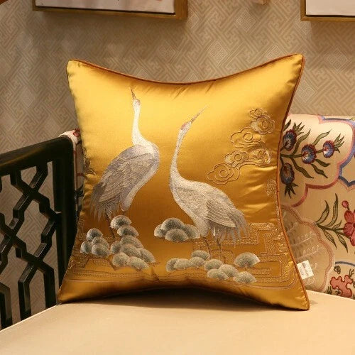 ChineseStyle Crane Hugging Pillowcase Living Room Sofa Embroidered Cushion Cover