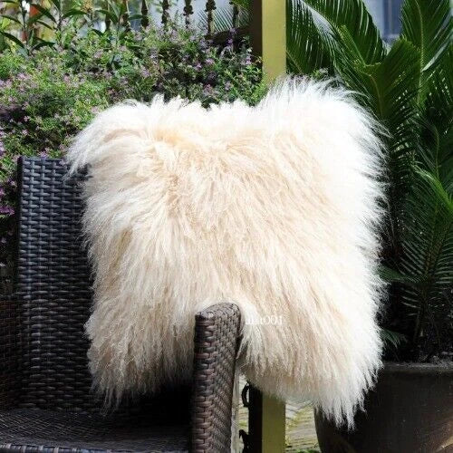 Mongolian Lamb Fur Cushion Cover, Sofa Pillow Cover Home Decoration No Stuffing