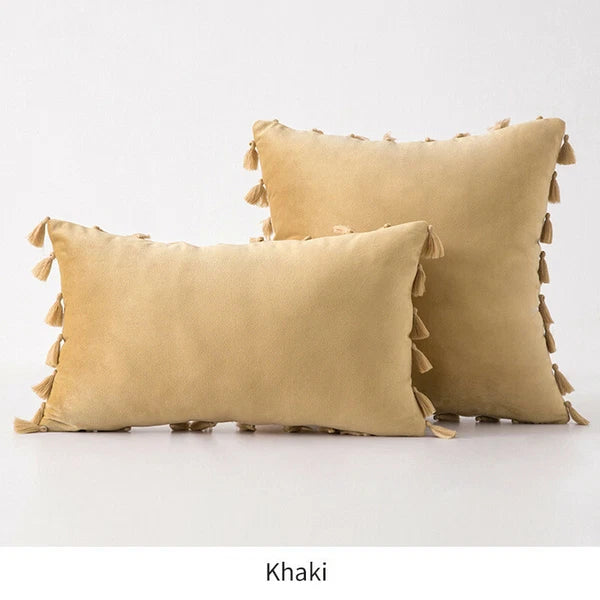 Tassel Velvet Sofa Pillow Cover Solid Plush Sofa Cushion Cover Fringe Pillowcase