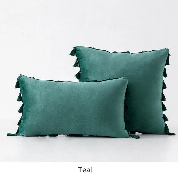 Tassel Velvet Sofa Pillow Cover Solid Plush Sofa Cushion Cover Fringe Pillowcase