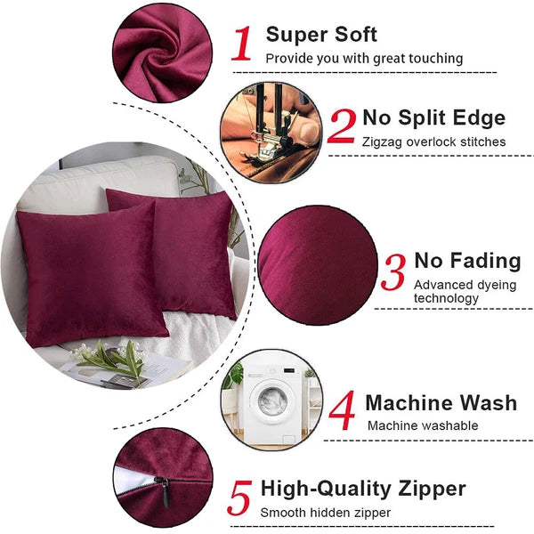 Velvet Soft Cushion Cover, 2 Pack Modern Decorative Throw Pillow Case 18"x18"