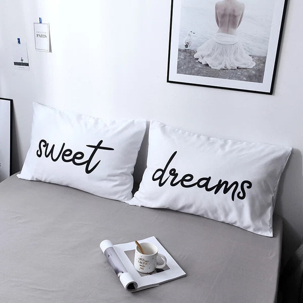 White Cushion Cover Letter Printed Pilow Case 2Pcs Pillowcase Bedroom Throw Sofa