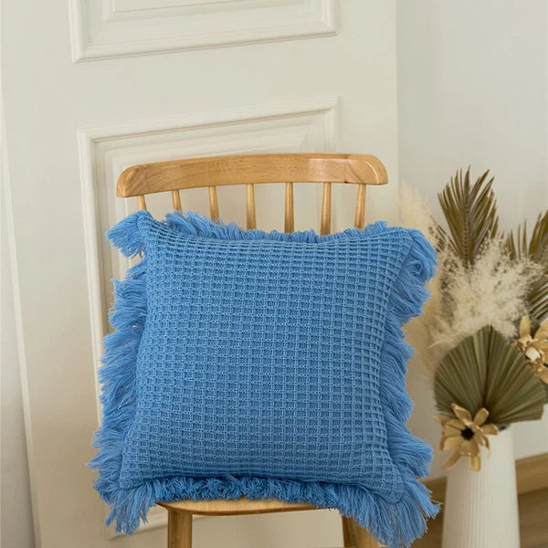 Pom Pom Cushion Cover Knitted Sofa Bed Throw Pillow Case Tassel Knit 45cm x 45cm