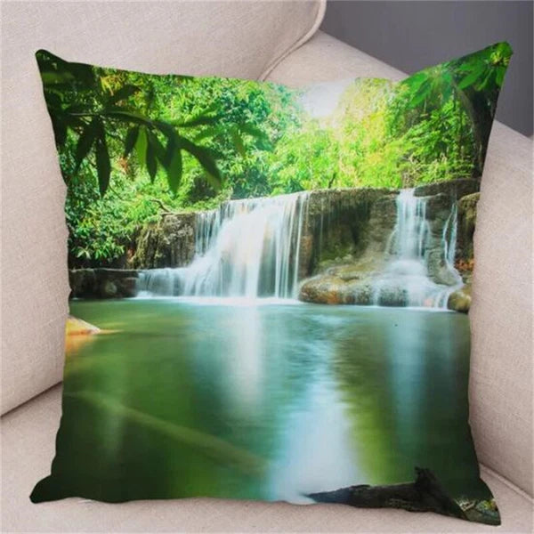 Waterfall Print Pillow Case for Home Sofa Decor Beautiful Scenery Cushion Cover
