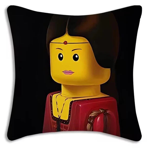 Mona Lisa Legos Pillow Covers Cartoon Sofa Decor Home Print Cute Cushion Cover