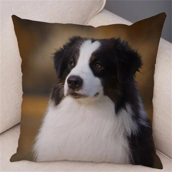 Short Plush Animal Cushion Cover Border Collie Pillowcase for Sofa Car Decor