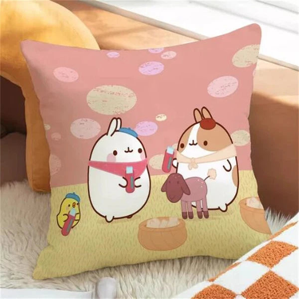 Molang for Short Plush Cushion Cover Sofa Pillowcase Fall Decor Car Anime