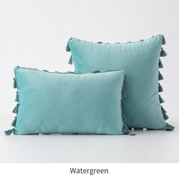 Tassel Velvet Sofa Pillow Cover Solid Plush Sofa Cushion Cover Fringe Pillowcase