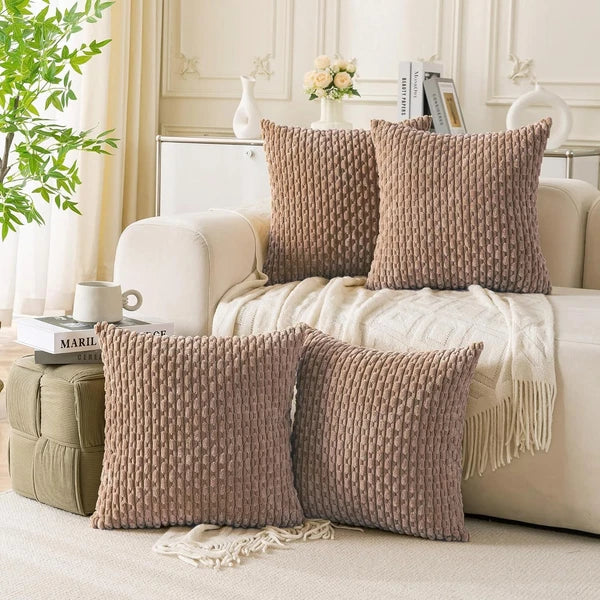 Cozoomy Set of 4 Neutral Decorative Throw Pillow Covers 18x18 Inch Corduroy Pill
