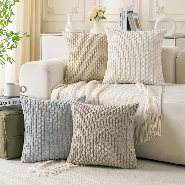 Cozoomy Set of 4 Neutral Decorative Throw Pillow Covers 18x18 Inch Corduroy Pill