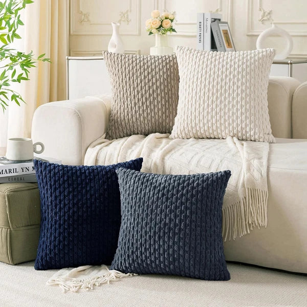 Cozoomy Set of 4 Neutral Decorative Throw Pillow Covers 18x18 Inch Corduroy Pill