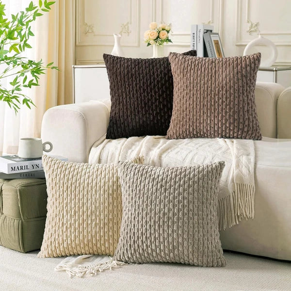 Cozoomy Set of 4 Neutral Decorative Throw Pillow Covers 18x18 Inch Corduroy Pill