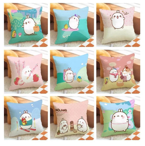 Molang for Short Plush Cushion Cover Sofa Pillowcase Fall Decor Car Anime