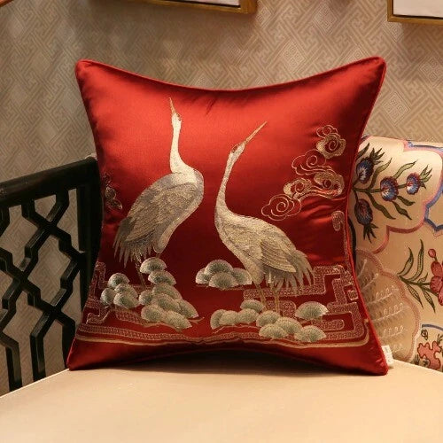 ChineseStyle Crane Hugging Pillowcase Living Room Sofa Embroidered Cushion Cover