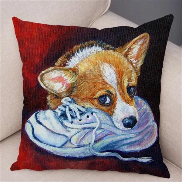 Short Plush Corgi Pembroke Cushion Cover for Sofa Room Decor Dog Pillowcase