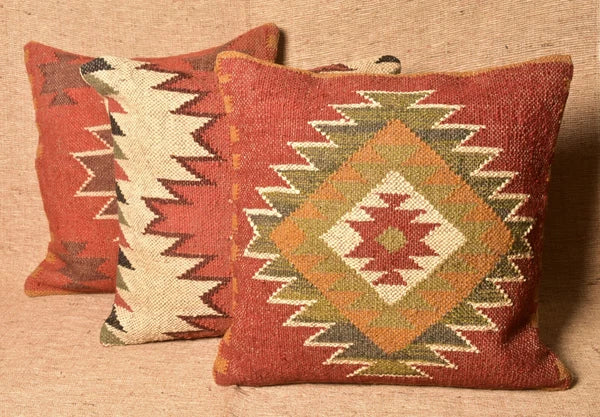 Multi Color Jute Wool Kilim Cushion Cover 3 Pcs Lot Sofa Pillow Cover 45 Cm