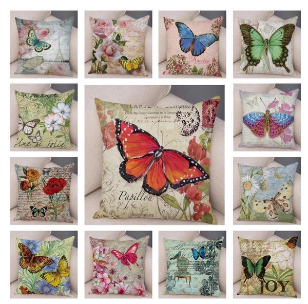 Vintage Butterfly Pillow Case Decor Old Poster Cushion Cover for Sofa Home Car