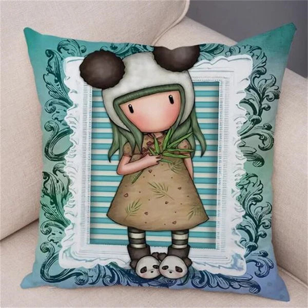 Cute Cartoon Little Girl Pillowcase Cushion Cover for Sofa Home Decor