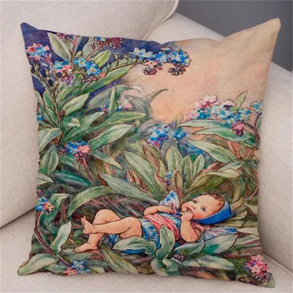 Vintage Cartoon Elves Cushion Cover Decor Pillow Case Short Plush for Sofa Home
