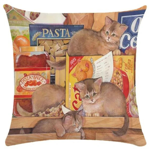 Cute Cat Pillowcase Art Kitty Paint Pillow Cover for Bed Sofa Cushion Home Decor