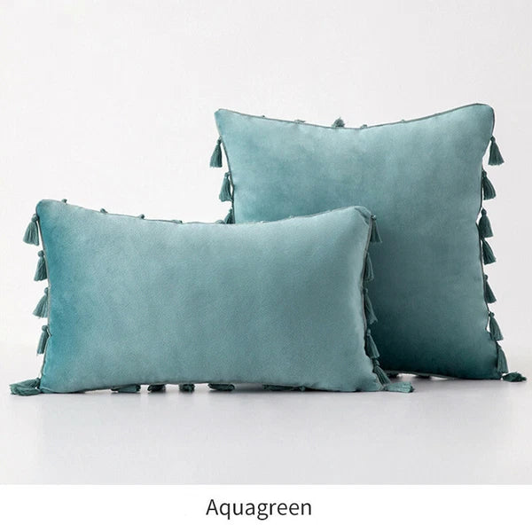 Tassel Velvet Sofa Pillow Cover Solid Plush Sofa Cushion Cover Fringe Pillowcase