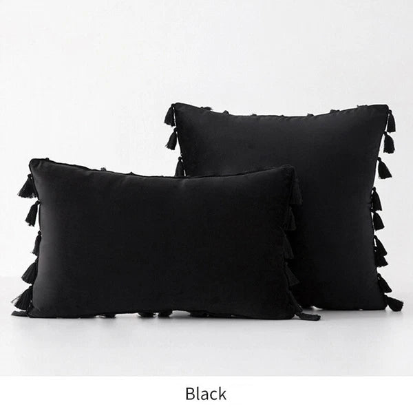 Tassel Velvet Sofa Pillow Cover Solid Plush Sofa Cushion Cover Fringe Pillowcase
