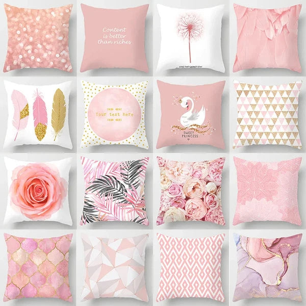 Pink Feather Pillowcase Decorative Sofa Cushion Case Bed Pillow Cover Home Decor