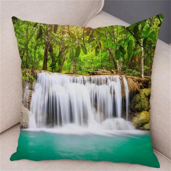 Waterfall Scenery Printed for Home Sofa Room Decor Pillowcase Cushion Cover