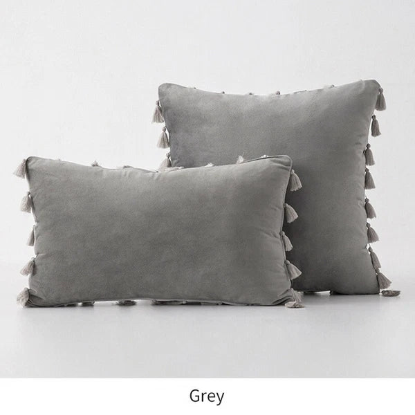Tassel Velvet Sofa Pillow Cover Solid Plush Sofa Cushion Cover Fringe Pillowcase