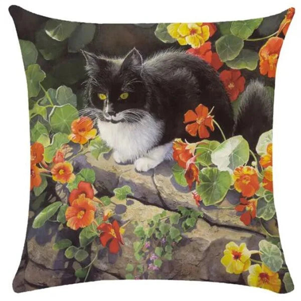 Cute Cat Pillowcase Art Kitty Paint Pillow Cover for Bed Sofa Cushion Home Decor