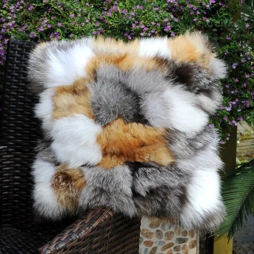 Natural Color Handmade Patchwork Real Fur Sofa Cushion Cover Pillow Case