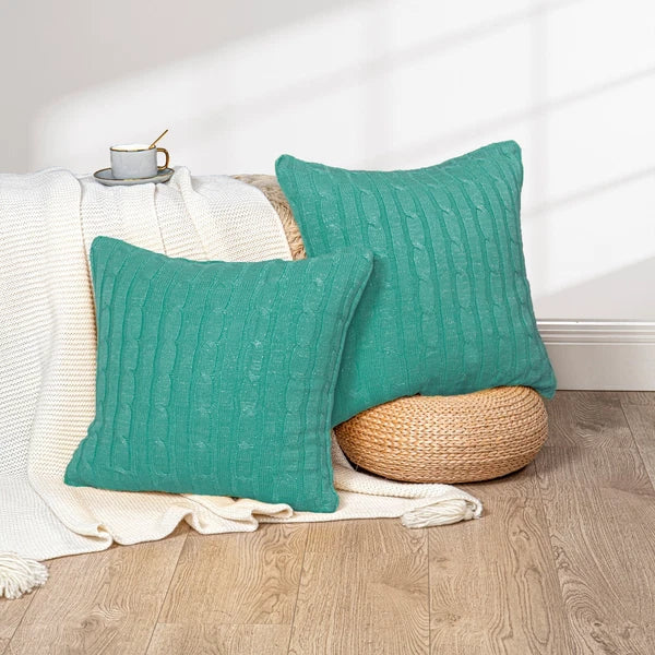 2x Cable Knit Decorative Throw Pillow Cover Square Warm Cushion Cover for Couch