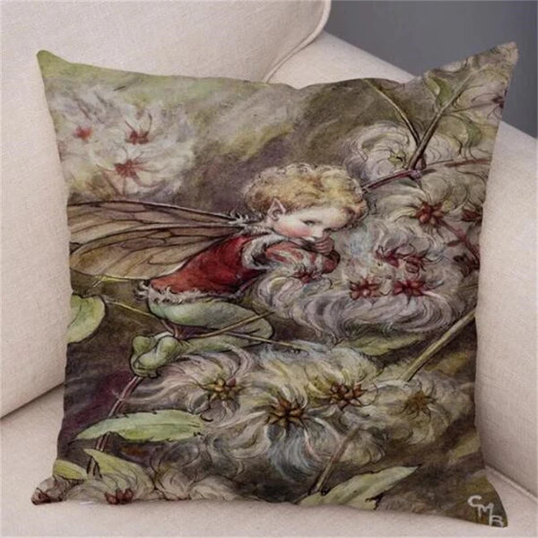 Vintage Cartoon Elves Cushion Cover Decor Pillow Case Short Plush for Sofa Home