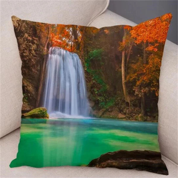 Waterfall Scenery Printed for Home Sofa Room Decor Pillowcase Cushion Cover