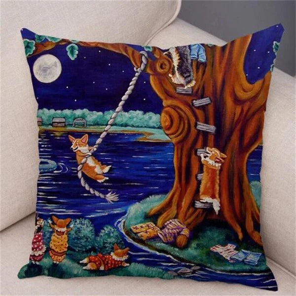 Short Plush Corgi Pembroke Cushion Cover for Sofa Room Decor Dog Pillowcase