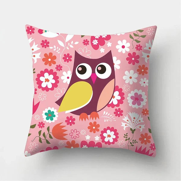 Decorative Sofa Bed Cushion Cover Owl Pattern Polyester Throw Pillow Pillowcase