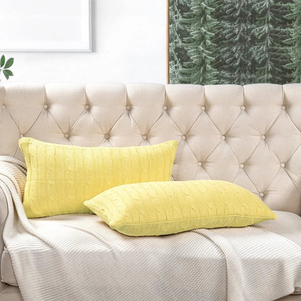 2x Cable Knit Decorative Throw Pillow Cover Square Warm Cushion Cover for Couch